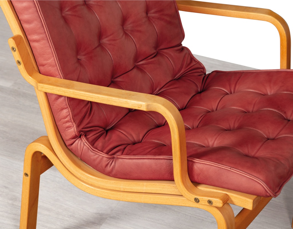 Mid century modern Danish Finn Ostergaard armchair leather and beechwood frame imported Denmark Scandinavian vintage seating Melbourne 1960 detail arm