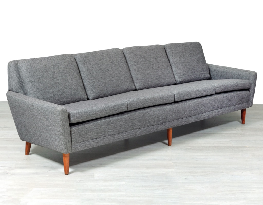 Mid Century Modern Danish Couch Sofa Vintage Scandinavian Design seating 1960s DUX Sweden Original Imported Upholstered four seater Warwick Fabric side view