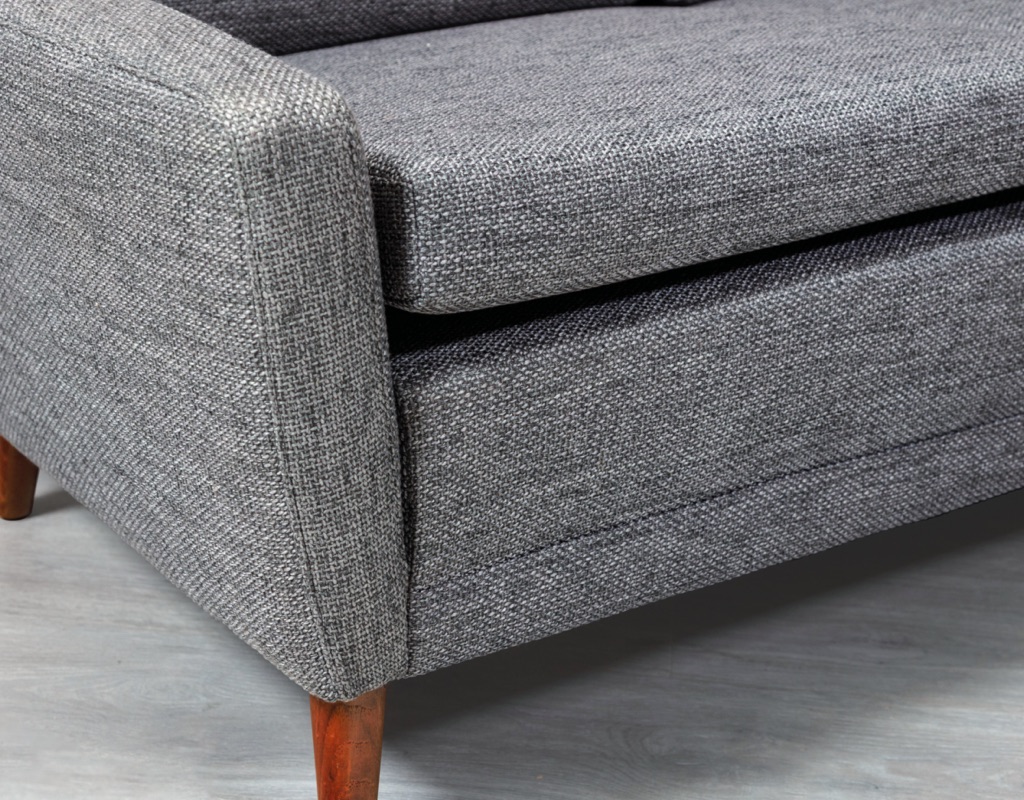 Mid Century Modern Danish Couch Sofa Vintage Scandinavian Design seating 1960s DUX Sweden Original Imported Upholstered four seater Warwick Fabric close bottom cushion