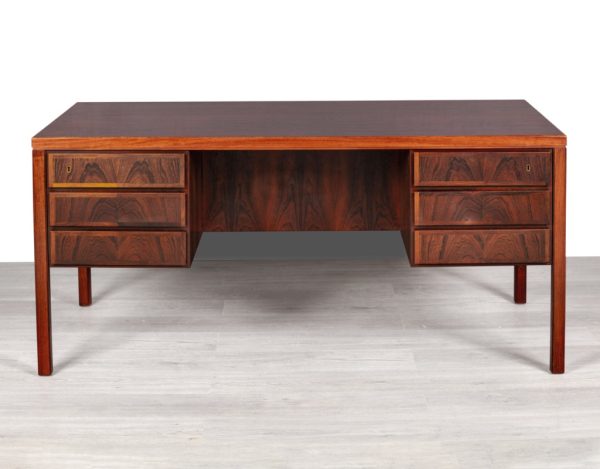 Mid Century Modern Desk Executive Writing_Gunni Omann Omann Jun Model 77 Danish Vintage 1960 Brazilian Rosewood Scandinavian Office Furniture rear storage drop down cupboard