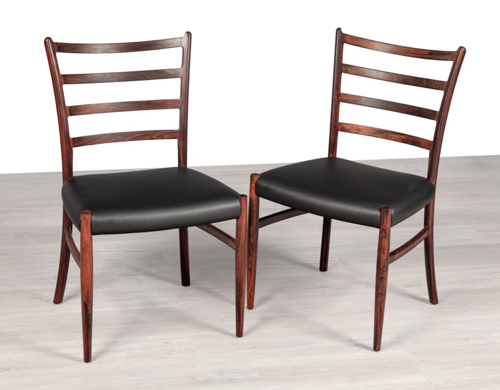 Mid century modern dining chairs Danish vintage 1960s Skovby Furniture Brazilian Rosewood teak oak original imported Scandinavian design dining room seating highly figured grain