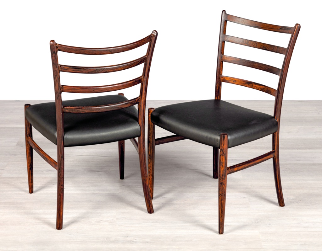 Mid century modern dining chairs Danish vintage 1960s Skovby Furniture Brazilian Rosewood teak oak original imported Scandinavian design dining room seating curved backrest