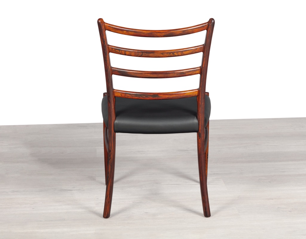 Mid century modern dining chairs Danish vintage 1960s Skovby Furniture Brazilian Rosewood teak oak original imported Scandinavian design dining room seating back view