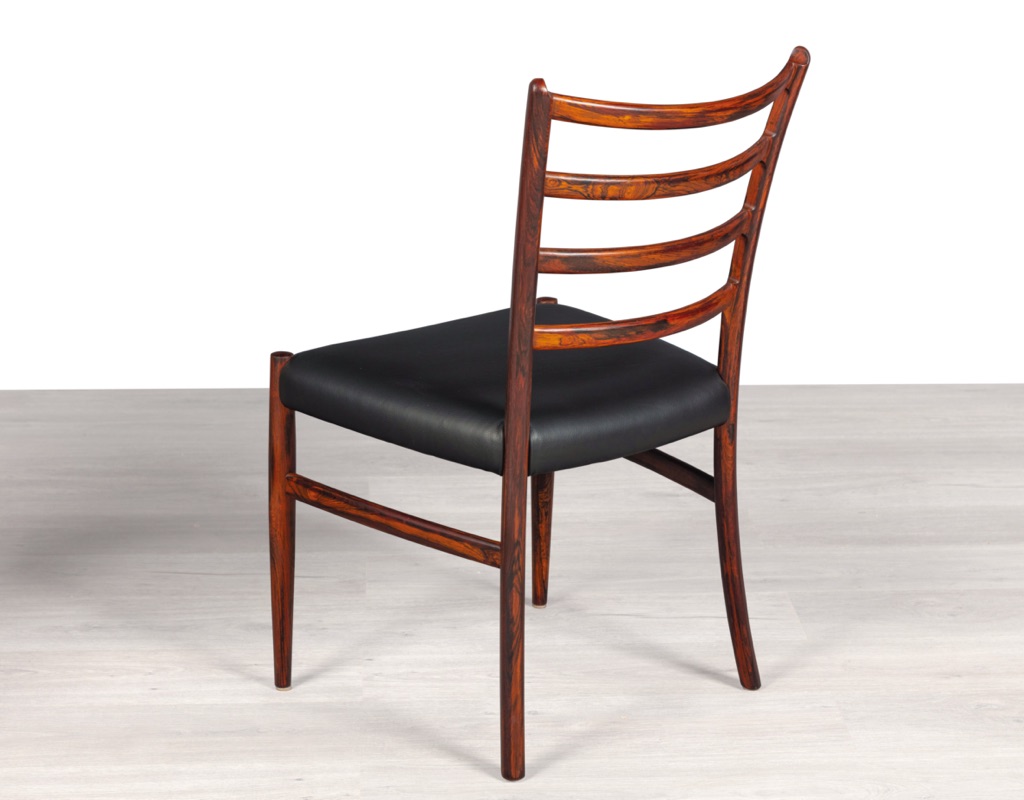 Mid century modern dining chairs Danish vintage 1960s Skovby Furniture Brazilian Rosewood teak oak original imported Scandinavian design dining room seating profile of ladderback design