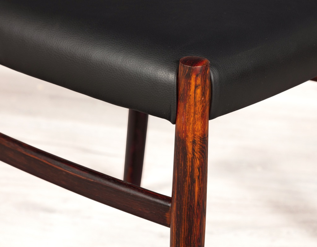 Mid century modern dining chairs Danish vintage 1960s Skovby Furniture Brazilian Rosewood teak oak original imported Scandinavian design dining room seating new leather upholstery