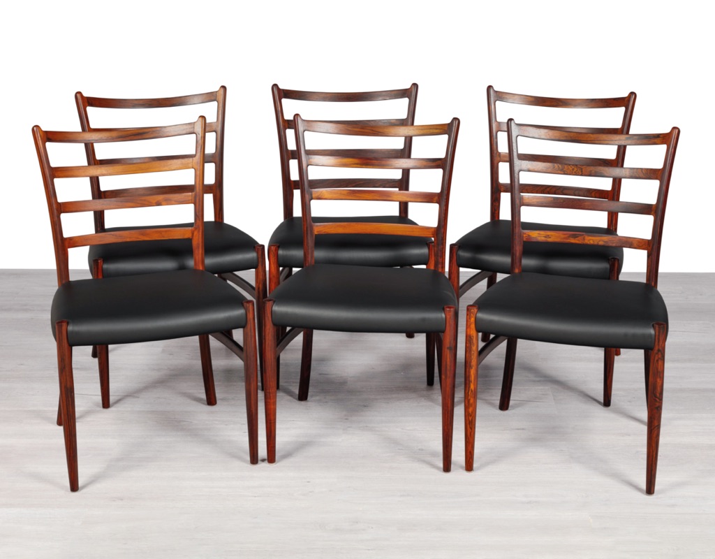Mid century modern dining chairs Danish vintage 1960s Skovby Furniture Brazilian Rosewood teak oak original imported Scandinavian design dining room seating ladderback