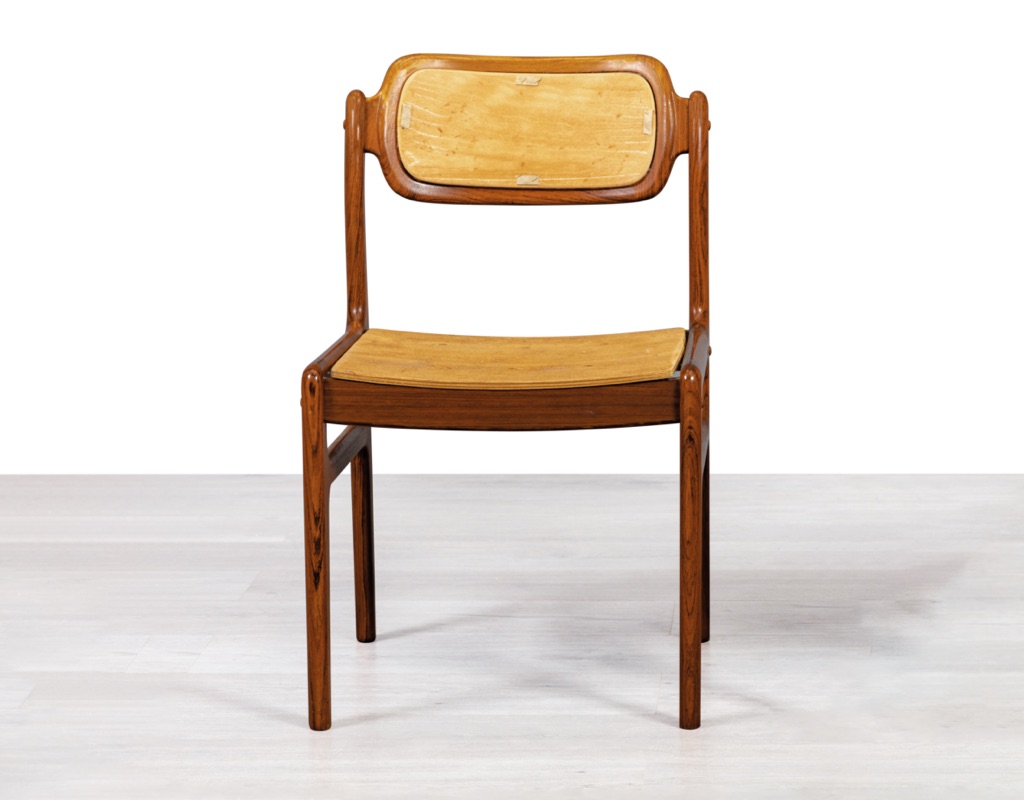 Mid century modern Johannes Andersen dining chairs by Uldum Mobelfabrik in Brazilian rosewood set of eight 1960s Denmark needs upholstery