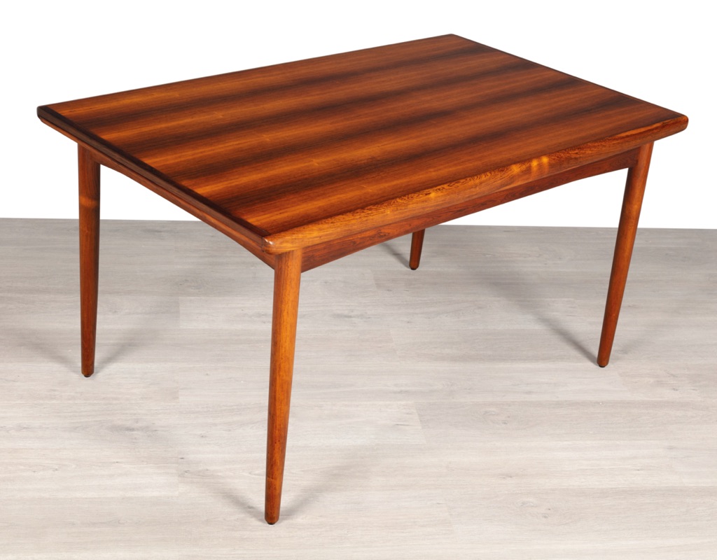 Mid century modern dining table Danish vintage 1960 teak rosewood imported from Denmark draw leaf extension original Scandinavian design Melbourne Brunswick East Brazilian Rosewood Skovby Furniture top view