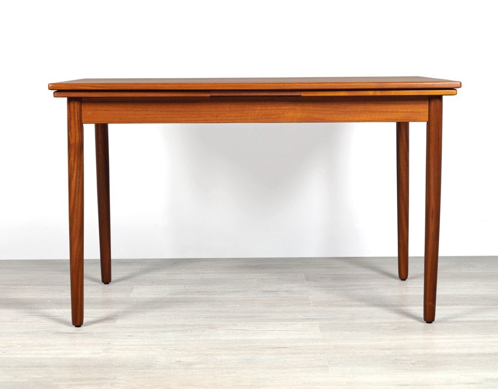 Mid century modern dining table Danish vintage 1960 teak rosewood imported from Denmark draw leaf extension original Scandinavian design Melbourne Brunswick East compact small table