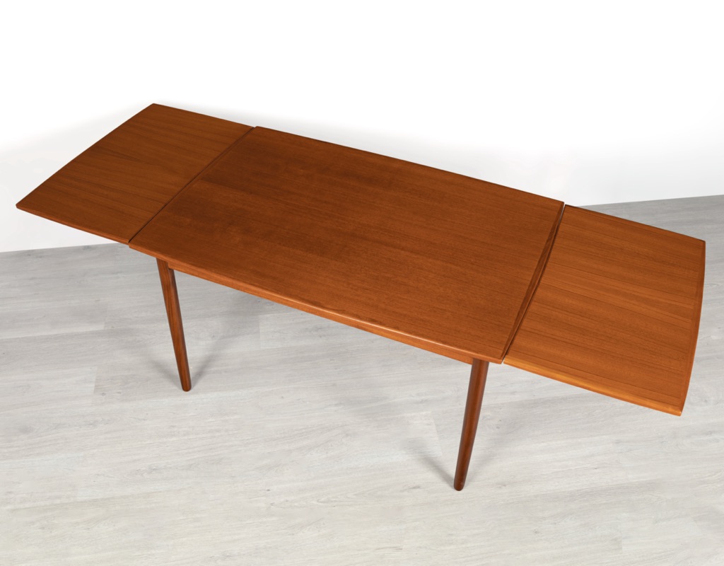 Mid century modern dining table Danish vintage 1960 teak rosewood imported from Denmark draw leaf extension original Scandinavian design Melbourne Brunswick East above