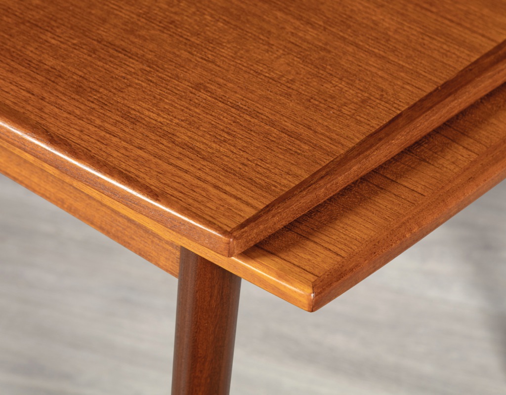 Mid century modern dining table Danish vintage 1960 teak rosewood imported from Denmark draw leaf extension original Scandinavian design Melbourne Brunswick East curves push in