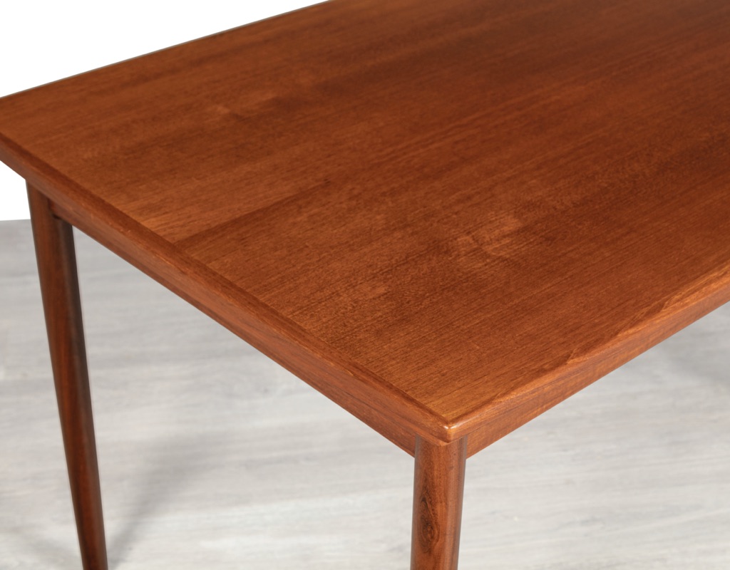 Mid century modern dining table Danish vintage 1960 teak rosewood imported from Denmark draw leaf extension original Scandinavian design Melbourne Brunswick East curved edge