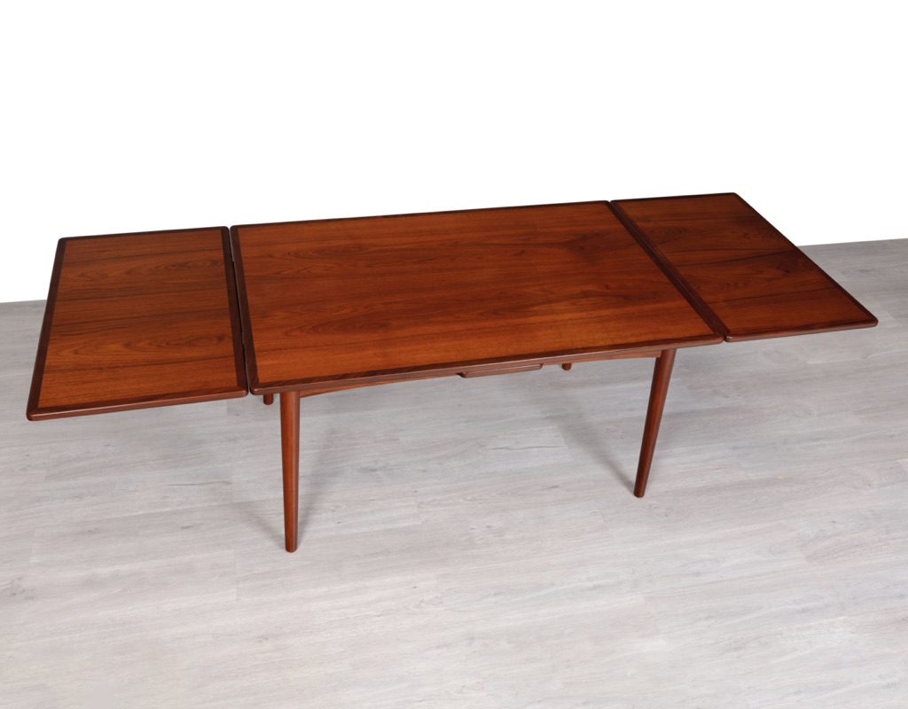 Mid century modern Gunni Omann extension dining table model 50 Omann Jun Danish vintage 1960s Denmark 1960s original imported teak dining room furniture dark