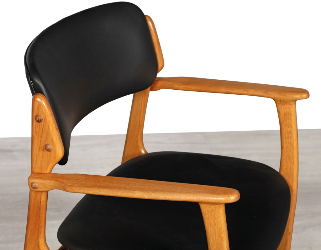 Mid century modern Erik Buch Model 49 dining chairs Danish vintage 1960 seating O.D. Mobler Oddense Mobelfabrik European oak leather set of eight carver armchairs Melbourne