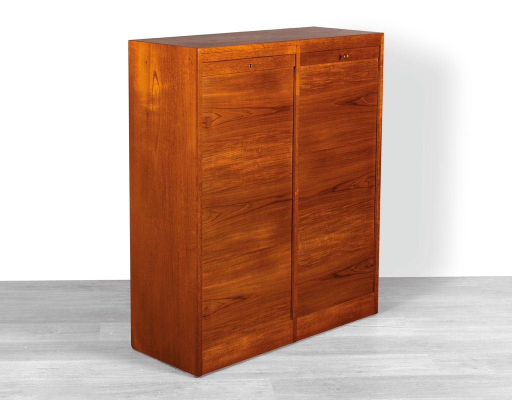 Mid century modern Danish vintage tambour door filing cabinet in teak 1960 double door
