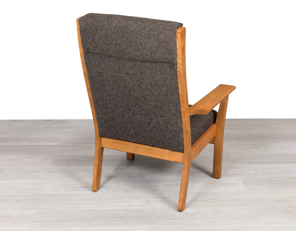 Mid Century Modern Danish 1960s Hans J. Wegner Plank Armchair European Oak Model GE 181 original imported seating Getama grey upholstery