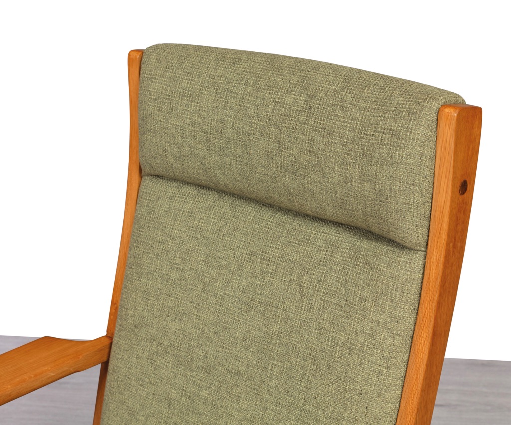 Mid Century Modern Danish 1960s Hans J. Wegner Plank Armchair European Oak Model GE 181 original imported seating Getama headrest