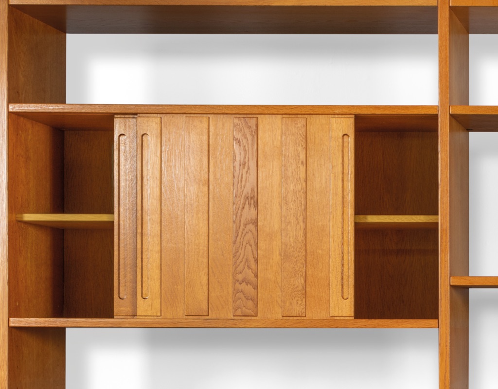 Mid century modern Hans J. Wegner RY100 RY Mobler shelving system Danish unit vintage 1960 European oak modular bookshelf room divider Scandinavian sliding door cupboard levelling feet original iconic sliding door