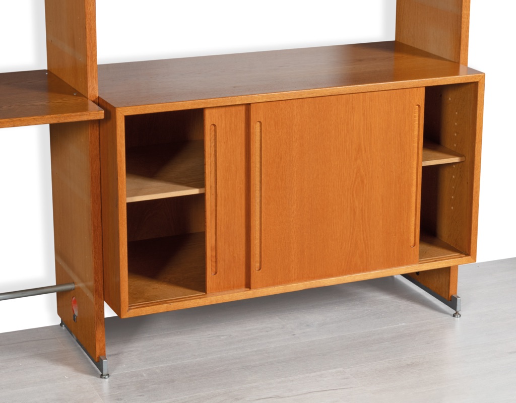 Hans J. Wegner Mid Century Modern RY100 Shelving System RY100 RY Mobler Bookshelf European oak vintage storage 1960 Scandinavian modular steel feet sliding door cupboard