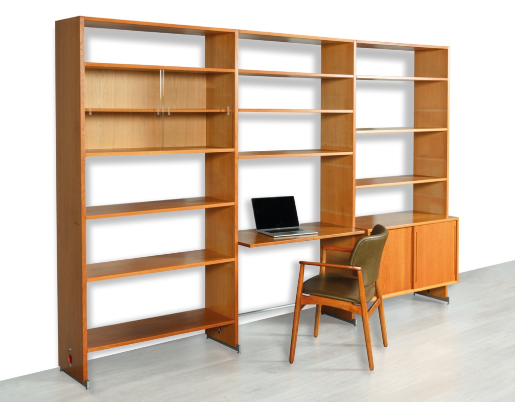 Hans J. Wegner Mid Century Modern RY100 Shelving System RY100 RY Mobler Bookshelf European oak vintage storage 1960 Scandinavian modular steel feet office lounge room