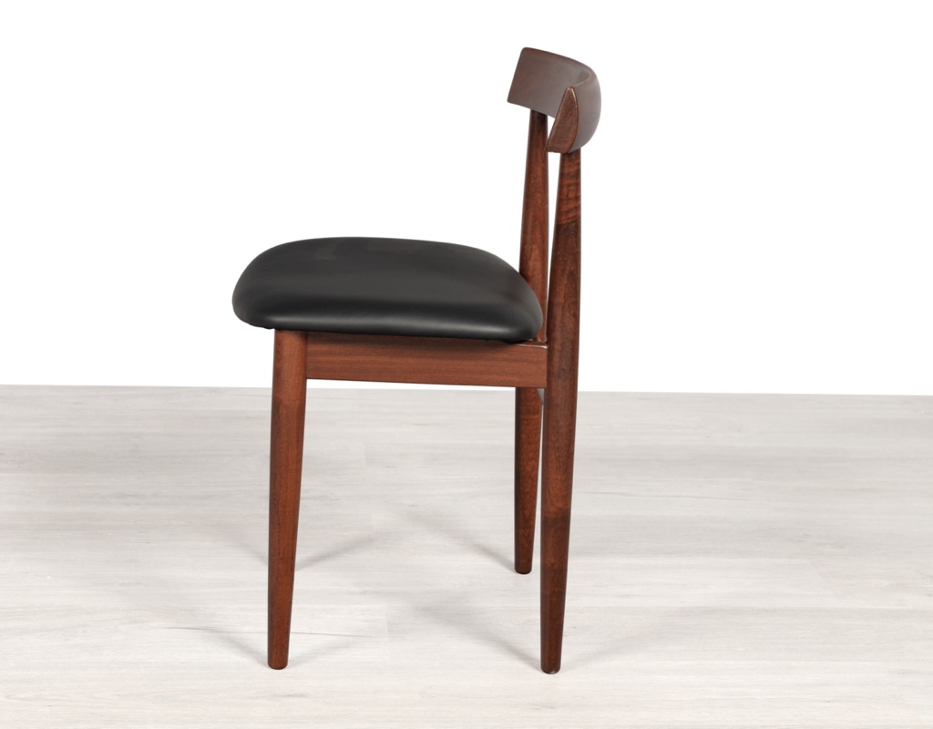 Mid century modern Hans Olsen Roundette Dining Setting Frem Rojle Denmark 1950 teak butterfly extension leaf original imported Scandinavian Danish design profile of chair