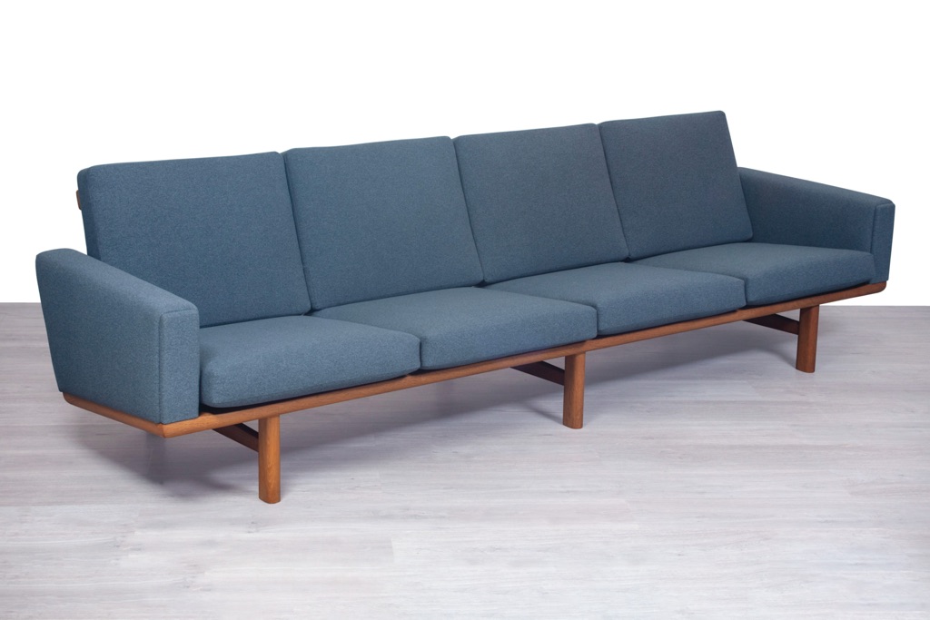 Mid century modern Hans J. Wegner Danish 1960 sofa couch Model GE 236/4 vintage seating Getama European oak frame new upholstery