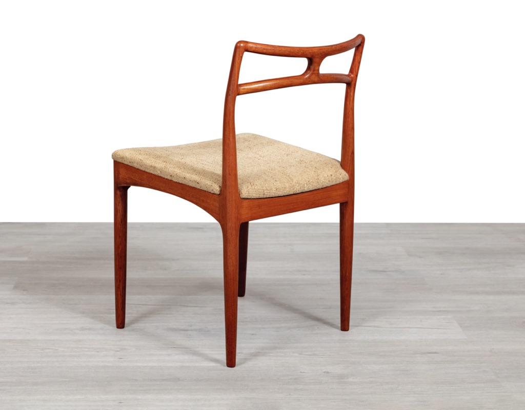Mid century modern Johannes Andersen Dining Chairs Model 94 Danish vintage imported seating Denmark original Scandinavian design by Chr. Linnebergs Mobelfabrik Christian Linneberg back view