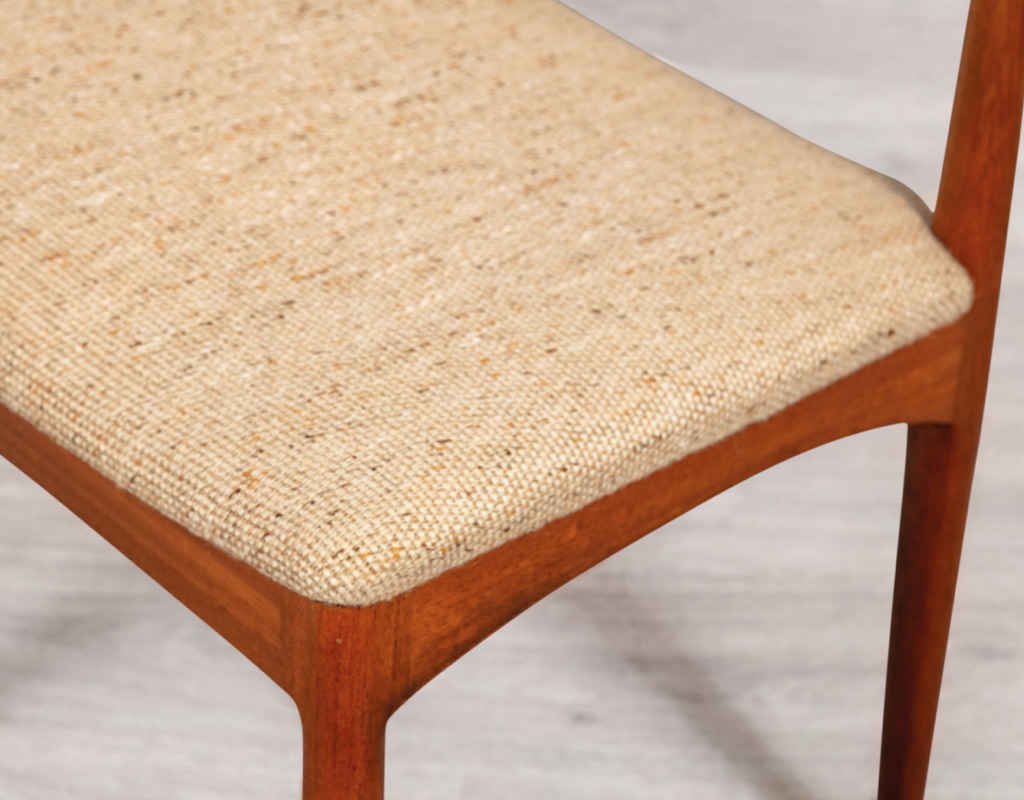 Mid century modern Johannes Andersen Dining Chairs Model 94 Danish vintage imported seating Denmark original Scandinavian design by Chr. Linnebergs Mobelfabrik Christian Linneberg seat wool