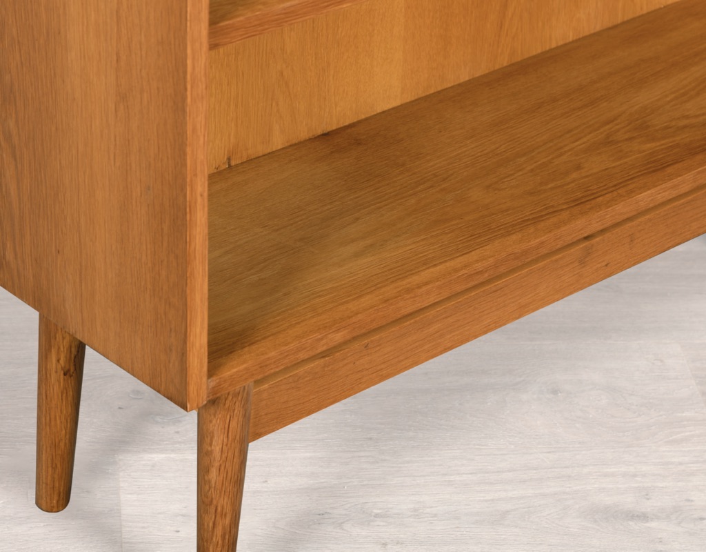 Mid century modern Johannes Sorth bookshelf Nexo Danish vintage 1960s European oak conical shape original imported Scandinavian storage shelving Melbourne on legs