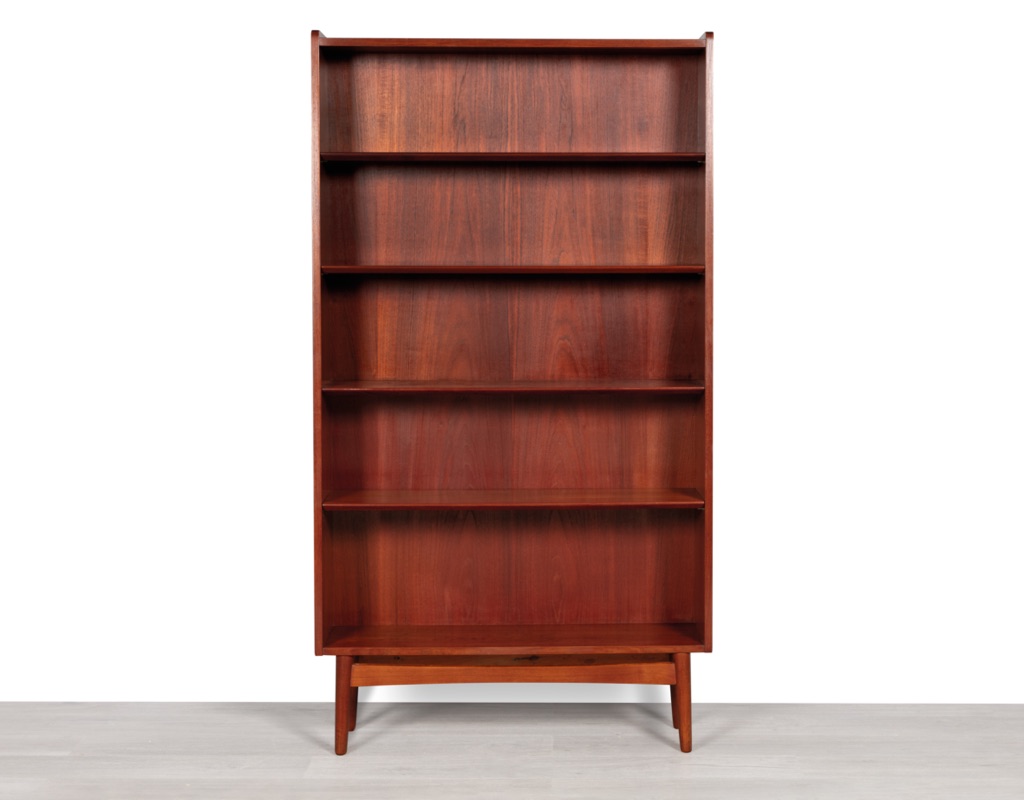 Mid century modern bookshelf by Johannes Sorth for Nexo Mobelfabrik in Denmark 1960s in teak conical shape Scandinavian vintage shelving