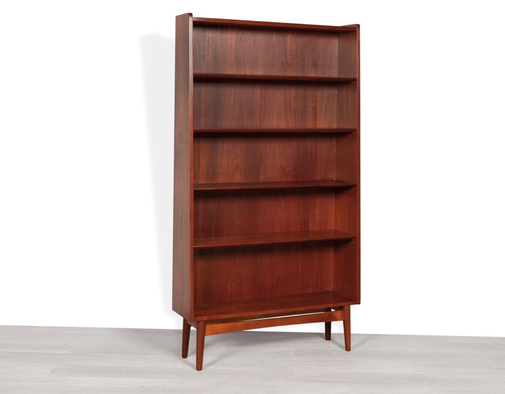 Mid century modern bookshelf by Johannes Sorth for Nexo Mobelfabrik in Denmark 1960s in teak conical shape Scandinavian vintage shelving adjustable shelves