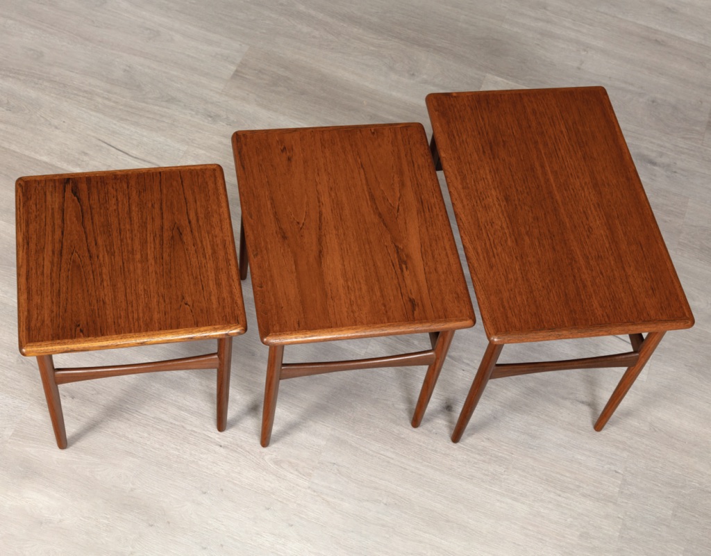 Mid century modern Kai Kristiansen Nesting Tables Teak Skovmand & Andersen Nest of Tables Vintage Scandinavian Design 1960 top view