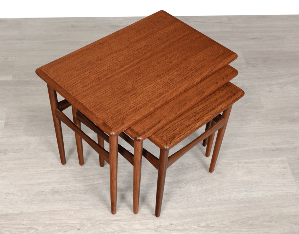 Mid century modern Kai Kristiansen Nesting Tables Teak Skovmand & Andersen Nest of Tables Vintage Scandinavian Design 1960 closed up