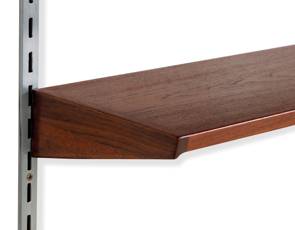 Mid century modern Kai Kristiansen Danish teak shelving 1960 vintage Brazilian Rosewood wall mounted modular bookshelf aluminium wall rails FM Mobler original Scandinavian shelving systems Poul Cadovius Peter Sorensen Kurt Ostervig angular design