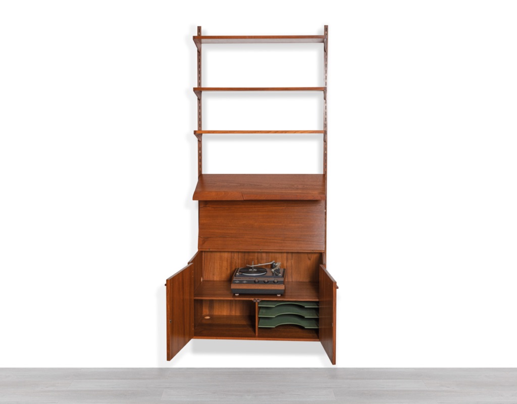 Mid century modern Kai Kristiansen Shelving System Danish vintage wall mounted unit 1960 bookshelf by FM Mobler Denmark Scandinavian record cabinet storage