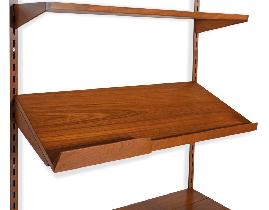 Mid century modern Kai Kristiansen Shelving System Danish vintage wall mounted unit 1960 bookshelf by FM Mobler Denmark Scandinavian record cabinet sloping magazine shelf