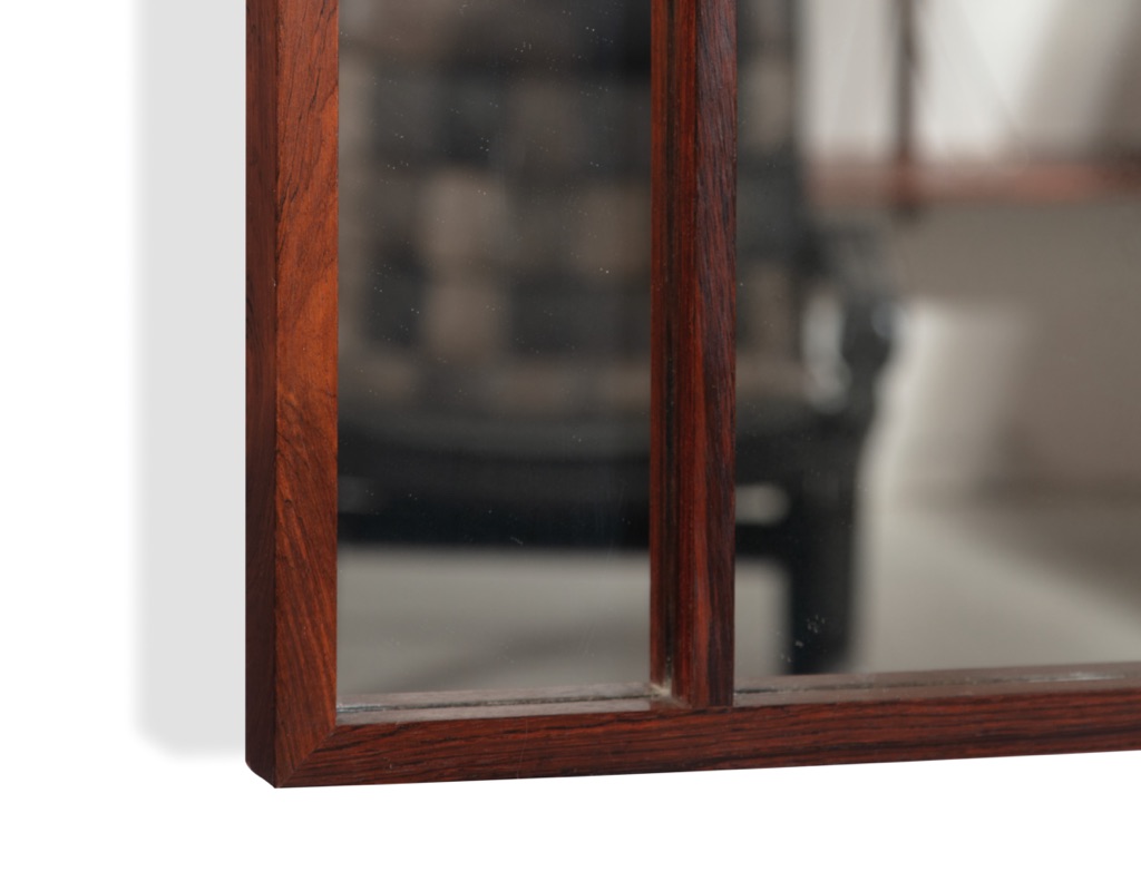 Mid century modern wall mirror Danish vintage 1960 Brazilian rosewood teak full length European oak glass wooden detail