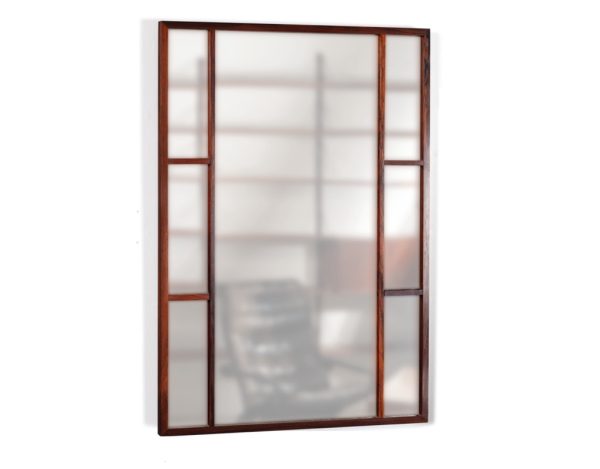 Mid century modern wall mirror Danish vintage 1960 Brazilian rosewood teak full length European oak glass wooden detail