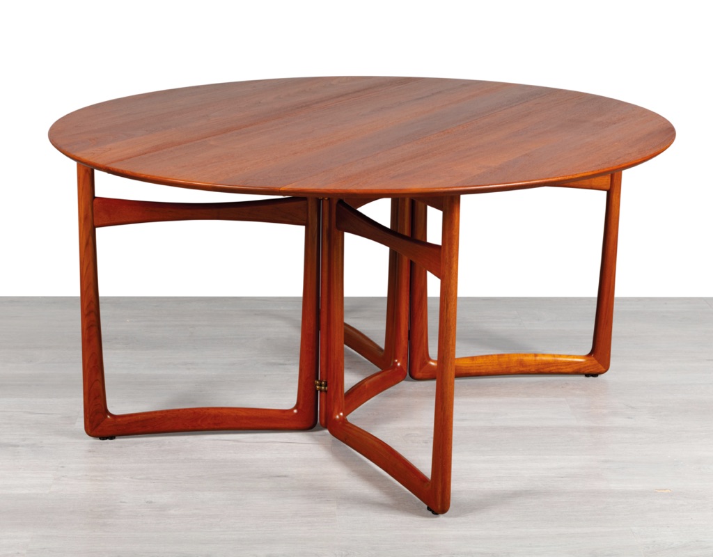 Mid century modern Danish drop leaf dining table by Peter Hvidt & Orla Molgaard Nielsen For France & Son Denmark 1950s solid teak top oval design gate leg