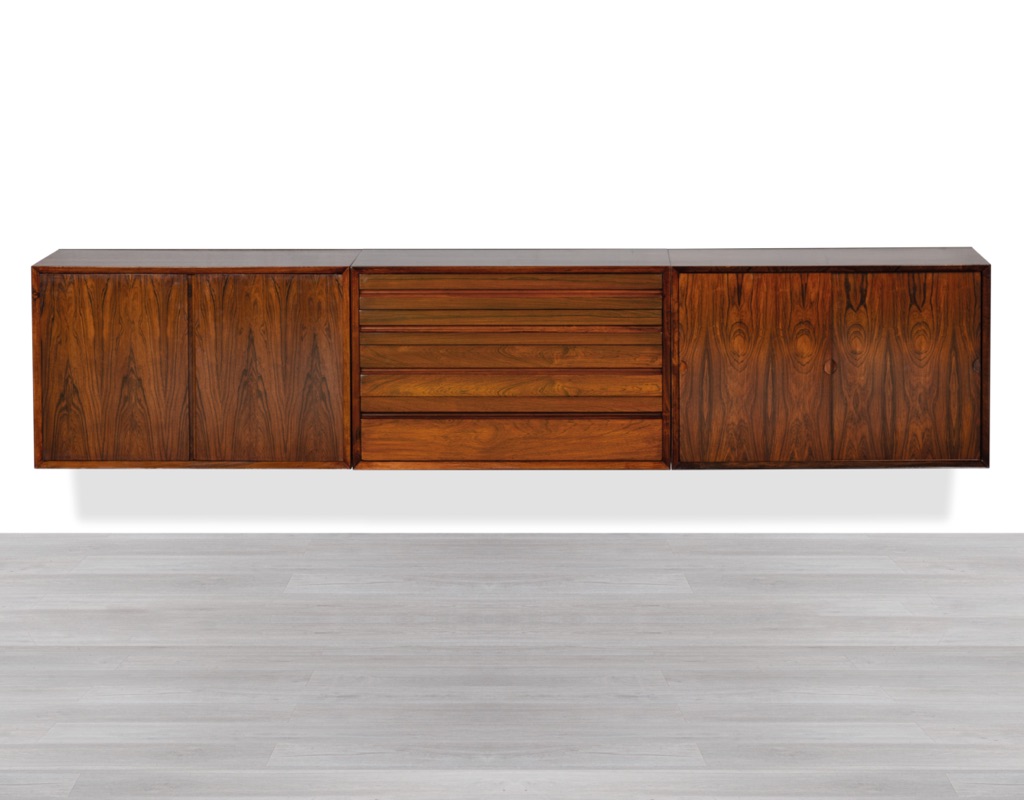 Mid century modern Poul Cadovius floating sideboard credenza CADO Danish vintage Brazilian rosewood storage modular shelving Scandinavian original imported design 1960 drawers