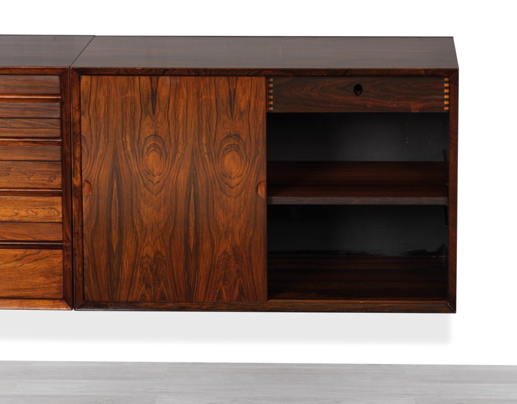 Mid century modern Poul Cadovius floating sideboard credenza CADO Danish vintage Brazilian rosewood storage modular shelving Scandinavian original imported design 1960 TV unit wall mounted