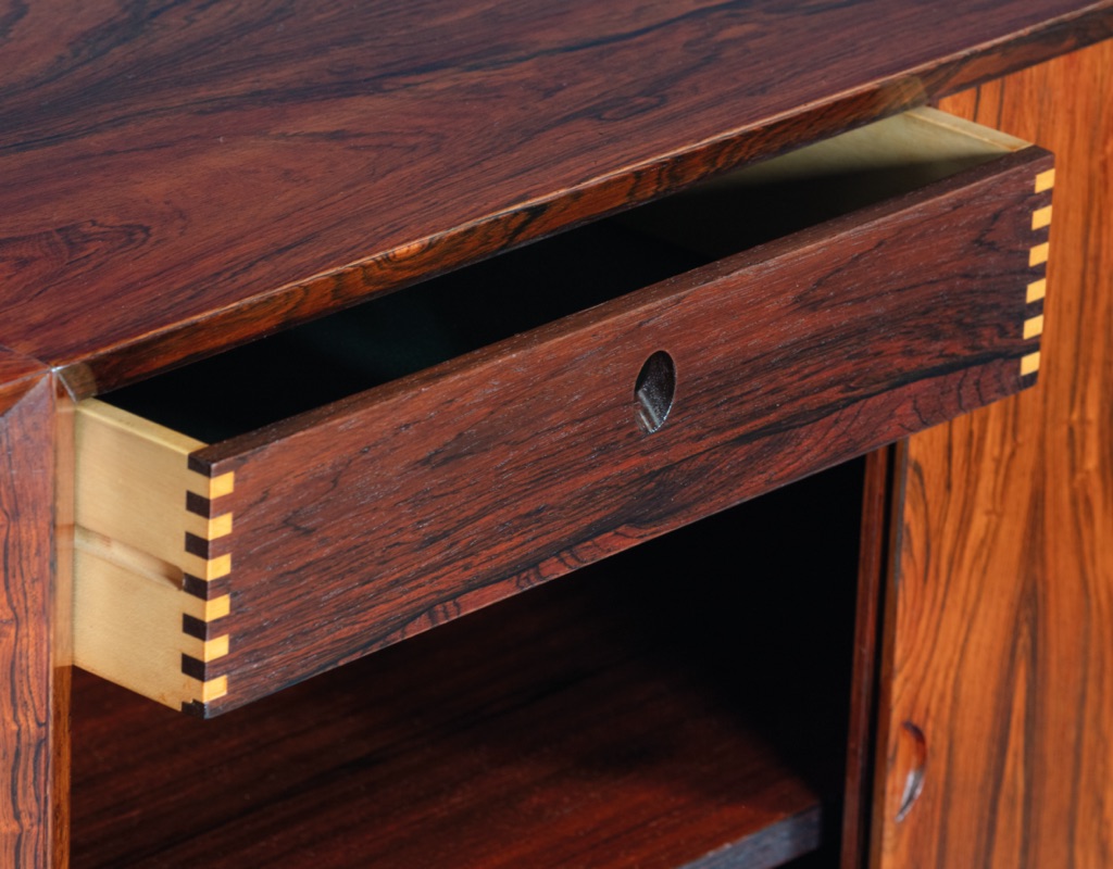Mid century modern Poul Cadovius floating sideboard credenza CADO Danish vintage Brazilian rosewood storage modular shelving Scandinavian original imported design 1960 internal drawer finger joins