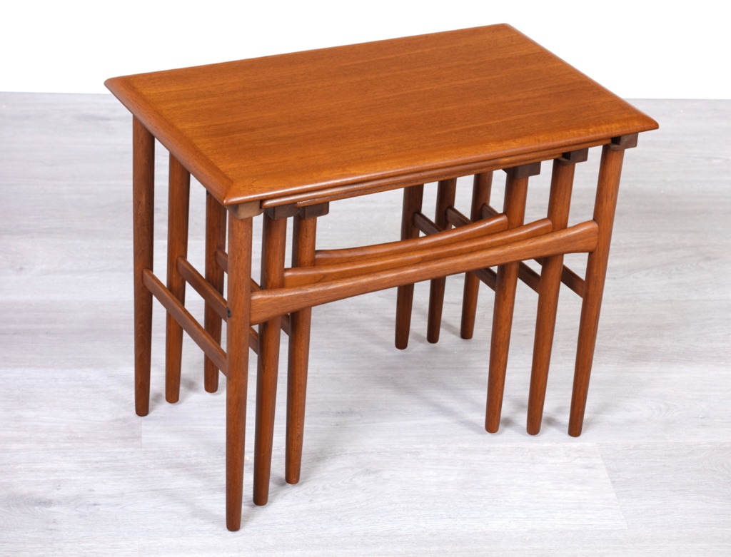 Mid century modern Poul Hundevad nesting tables nest of tables occasional Danish vintage teak 1960s clustered together