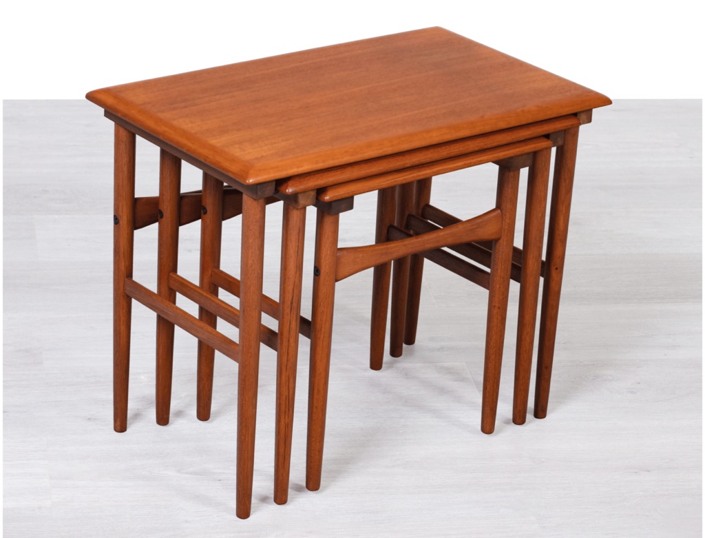 Mid century modern Poul Hundevad nesting tables nest of tables occasional Danish vintage teak 1960s together
