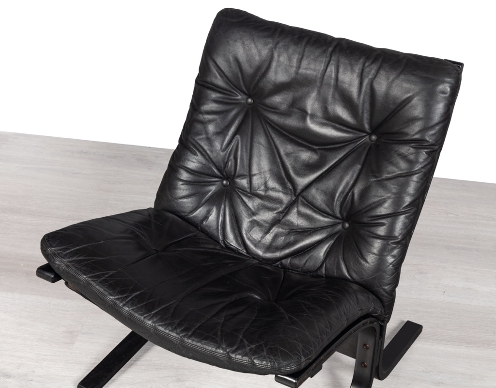 Mid century modern Siesta Chair Ingmar Relling 1970 Westnofa Leather sling Norwegian original Scandinavian armchairs and couches in Melbourne button back