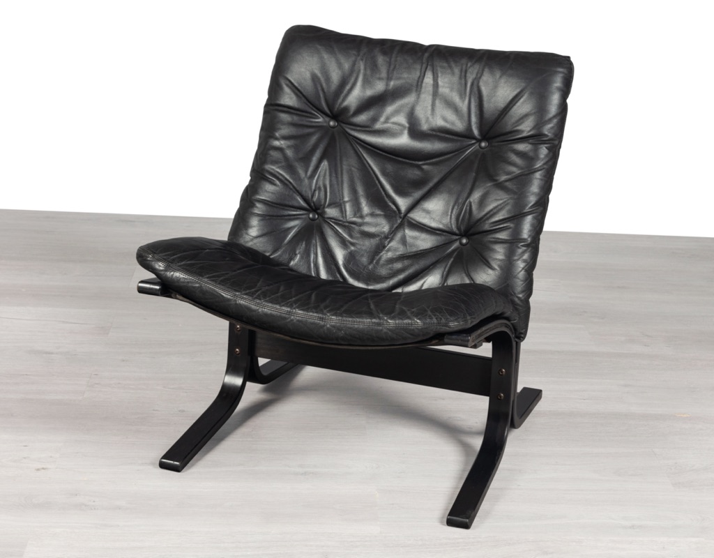 Mid century modern Siesta Chair Ingmar Relling 1970 Westnofa Leather sling Norwegian original Scandinavian armchairs and couches in Melbourne black beech frame