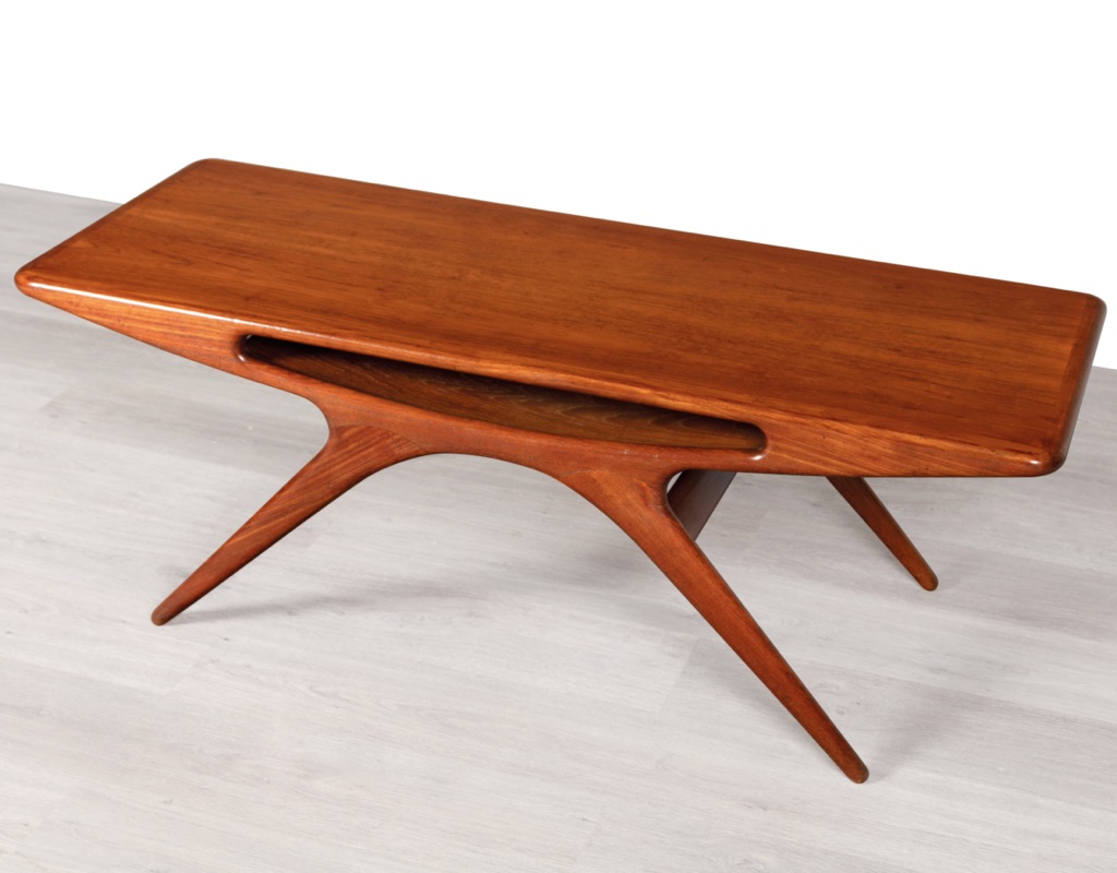 Mid century modern Smile Coffee Table by Johannes Andersen for CFC Silkeborg in teak Danish original vintage 1950 imported top