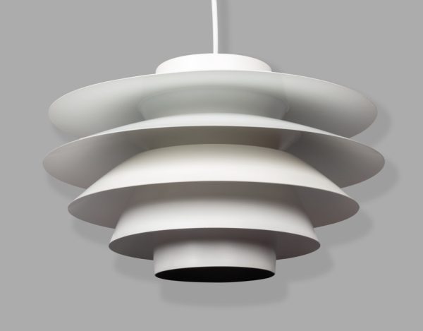 Mid Century Modern Svend Middelboe Verona Pendant lighting lamp Danish Vintage Scandinavian original lighting Nordisk Louvered white Denmark front view