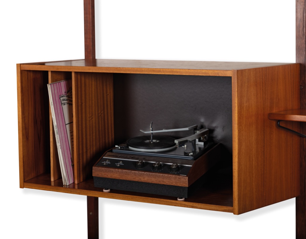 Mid century modern Danish Kurt Ostervig Poul Cadovius shelving system Brazilian Rosewood teak wall mounted FM Mobler 1960 Denmark Peter Sorensen bookshelf storage teak Kai Kristiansen modular record player cabinet