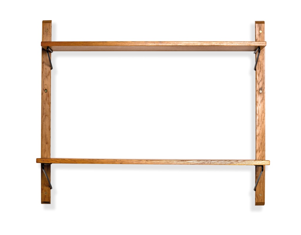 Mid century modern Danish Kurt Ostervig Poul Cadovius shelving system Brazilian Rosewood teak wall mounted FM Mobler 1960 Denmark Peter Sorensen bookshelf storage teak Kai Kristiansen modular 2 bay